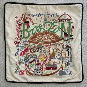 Cat Studio Boston Embroidered Pillow Cover 18x18 Hand Stitched Map 2008